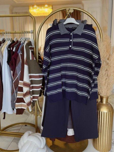 بلوزة كحلي ورمادي <br> <span class='text-color-warm'>سيتوفر قريباً</span>