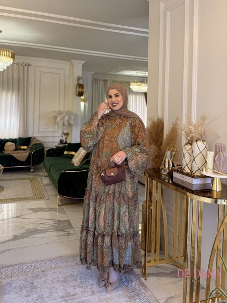 فستان شيفون بنقشة مميزة مع belt
